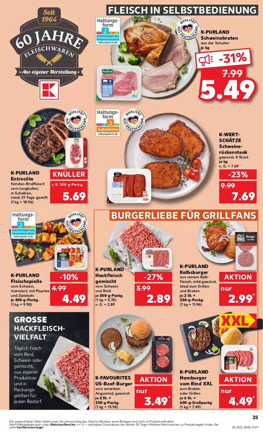 Aktueller Prospekt Kaufland - Prospekt - von 08.08 bis 14.08.2024 - strona 25 - produkty: angebot, angebote, auer, beef, besteck, braten, burger, eis, elle, entrecôte, fleisch, fleisch in selbstbedienung, Fleischspieße, geschirr, gewürz, grill, hackfleisch, hackfleisch gemischt, hamburger, ideal zum grillen, ilag, jungbullen, Kalbfleisch, mit paprika, paprika, purland, reis, rind, rindfleisch, Rückensteak, schwein, schwein und rind, schweine, schweinebraten, schweinerücken, steak, teller, Ti, vom schwein und rind, wein, weine, ZTE, zwiebel, zwiebeln