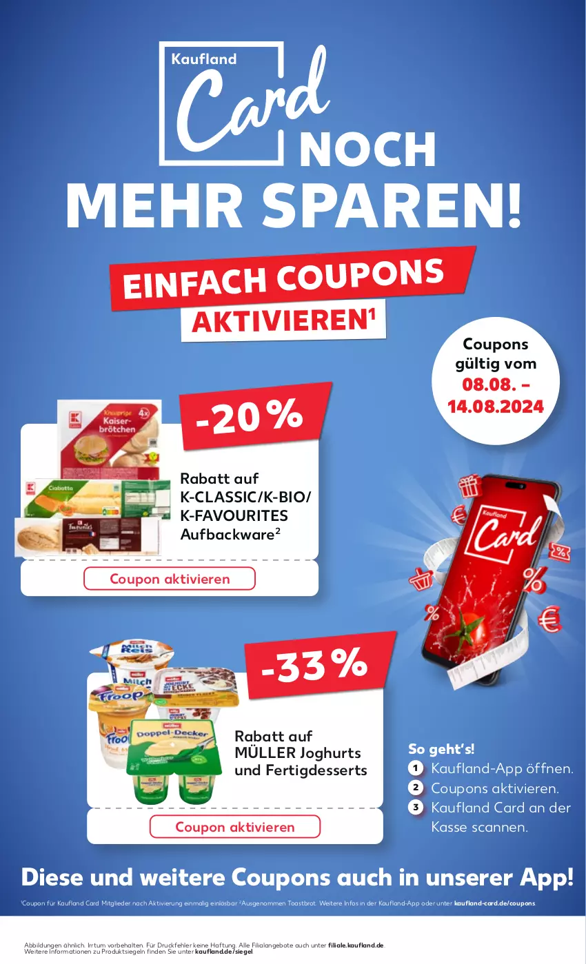 Aktueller Prospekt Kaufland - Prospekt - von 08.08 bis 14.08.2024 - strona 52 - produkty: angebot, angebote, bio, brot, coupon, coupons, dessert, desserts, joghur, joghurt, Müller, Ti, toast, Toastbrot