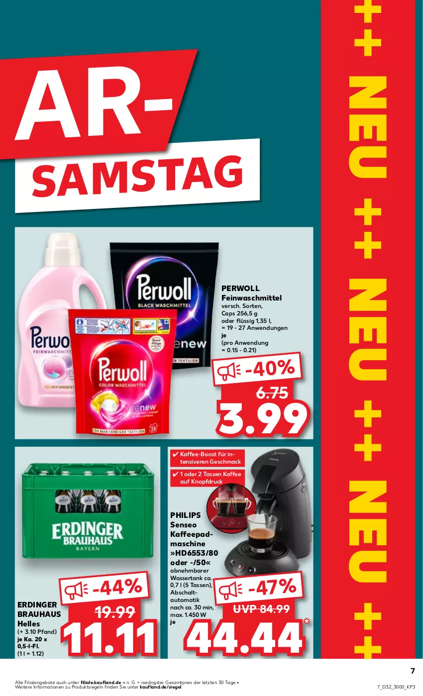 Aktueller Prospekt Kaufland - Prospekt - von 08.08 bis 14.08.2024 - strona 7 - produkty: angebot, angebote, auto, Cap, eis, elle, erdinger, feinwaschmittel, kaffee, mac, perwoll, Philips, reis, Schal, senseo, tasse, Ti, waschmittel, wasser, wassertank, ZTE