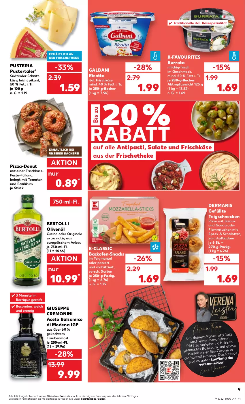 Aktueller Prospekt Kaufland - Prospekt - von 08.08 bis 14.08.2024 - strona 9 - produkty: aceto, aceto balsamico, angebot, angebote, antipasti, asti, backofen, balsam, balsamico, basilikum, Bau, Becher, bertolli, bio, brie, Burrata, cin, Donut, eis, elle, flammkuchen, frischkäse, galbani, gin, gouda, Käse, kuchen, lamm, mac, Mantel, milch, Mode, monin, Ofen, olive, oliven, olivenöl, pesto, pizza, reis, rezept, Ria, ricotta, salami, salat, salate, Schal, Schalotte, schnittkäse, snack, snacks, Speck, Spezi, südtiroler, Ti, tomate, tomaten, trauben, zitrone, ZTE