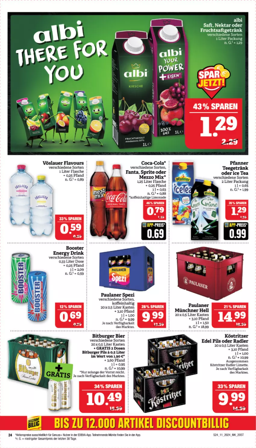 Aktueller Prospekt Marktkauf - Prospekt - von 10.03 bis 16.03.2024 - strona 24 - produkty: aktionspreis, auer, bett, bier, bitburger, bitburger pils, burger, coca-cola, cola, deka, discount, drink, eis, fanta, flasche, getränk, ice tea, köstritzer, limette, limo, limonade, Mett, Mezzo Mix, Nektar, nuss, oder radler, Paula, paulaner, pfanne, Pfanner, pils, radler, reis, saft, Spezi, sprite, tee, Ti, vöslauer, ZTE