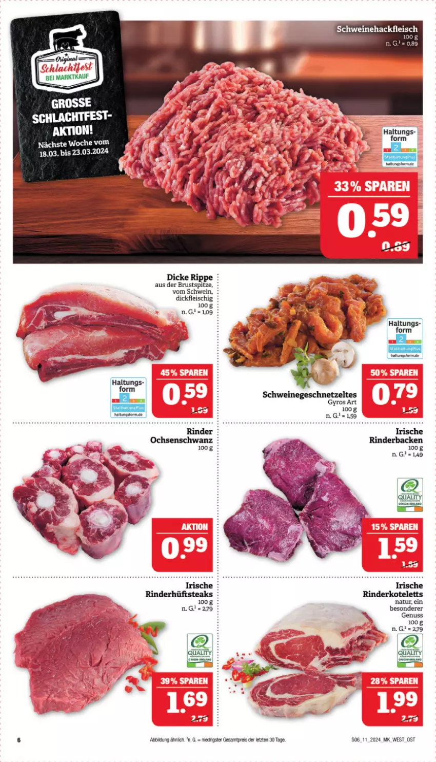 Aktueller Prospekt Marktkauf - Prospekt - von 10.03 bis 16.03.2024 - strona 6 - produkty: eis, fleisch, geschnetzeltes, gyros, hackfleisch, hüftsteak, hüftsteaks, kotelett, natur, nuss, reis, rind, rinder, schwein, schweine, Schweinehackfleisch, steak, steaks, Ti, wein, weine, Zelt, ZTE