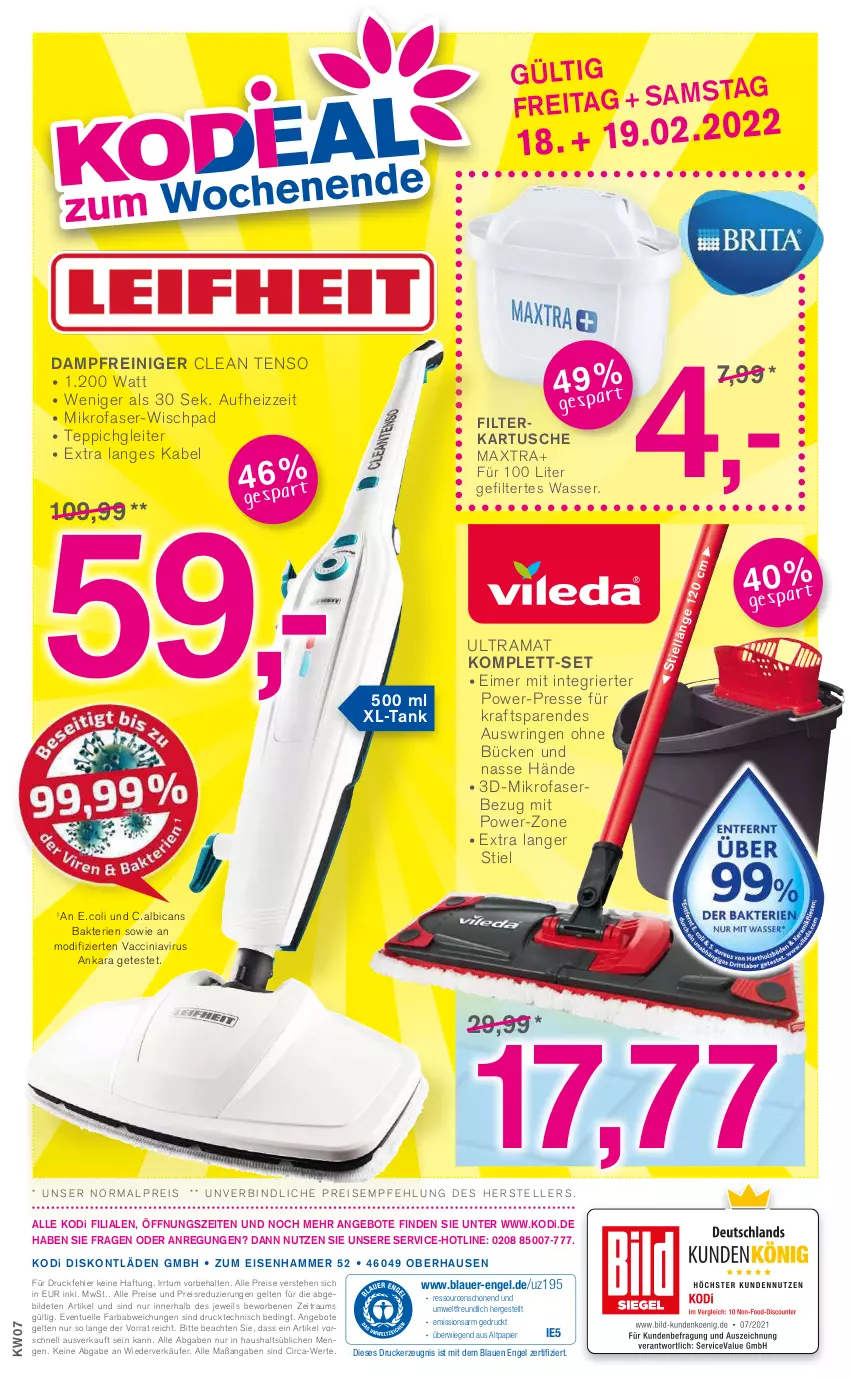 Aktueller Prospekt Kodi - Prospekte - von 12.02 bis 17.02.2022 - strona 8 - produkty: ACC, angebot, angebote, auer, cin, dampfreiniger, drucker, eimer, eis, elle, Engel, HP, kerze, kraft, mikrofaser, papier, reiniger, reis, ring, teller, teppich, Ti, wasser