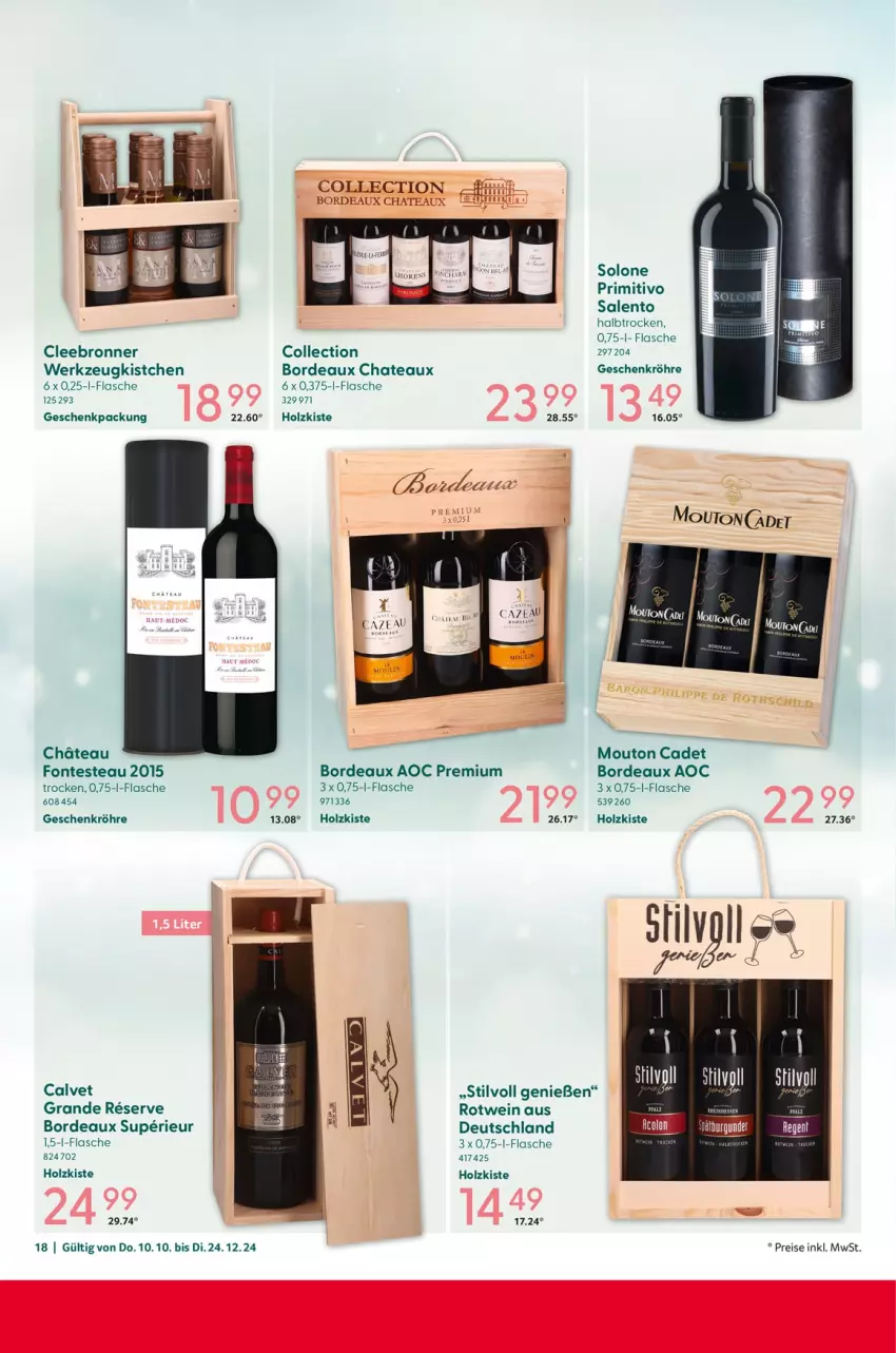 Aktueller Prospekt Selgros - von 10.10 bis 24.12.2024 - strona 18 - produkty: Bronner, chateau, eis, flasche, geschenkpackung, Holz, primitivo, reis, rotwein, Ti, wein, werkzeug