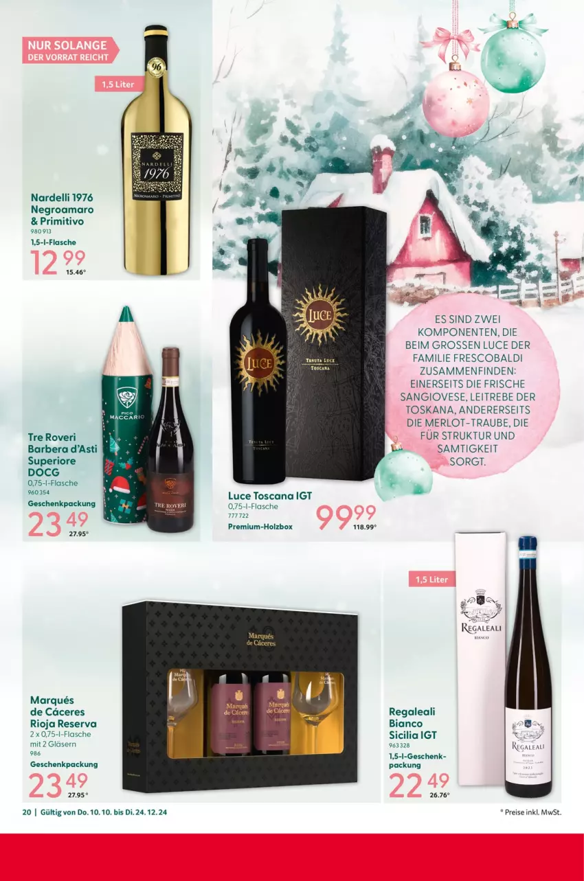 Aktueller Prospekt Selgros - von 10.10 bis 24.12.2024 - strona 20 - produkty: ACC, aldi, amaro, asti, dell, eis, ente, flasche, geschenkpackung, Gläser, Holz, mac, merl, merlot, primitivo, regal, reis, rioja, Ti