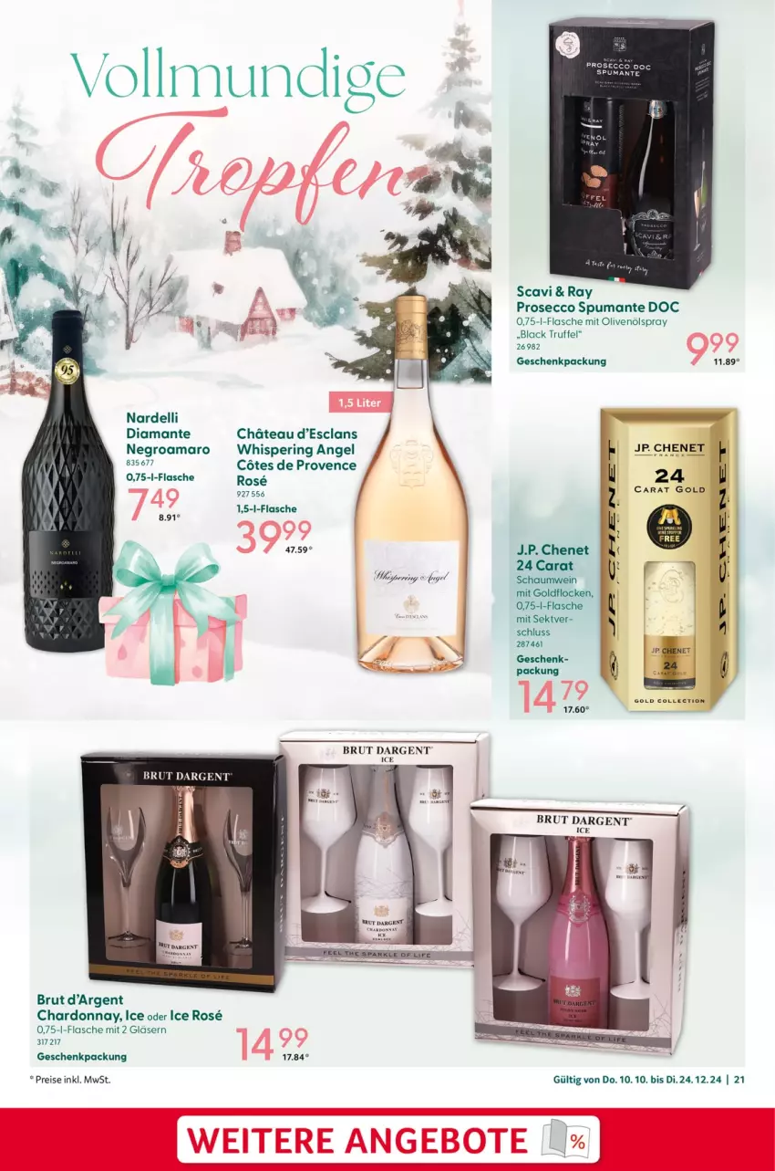 Aktueller Prospekt Selgros - von 10.10 bis 24.12.2024 - strona 21 - produkty: amaro, brut, brut dargent, chardonnay, dell, ecco, eis, flasche, geschenkpackung, Gläser, J.P. Chenet, lack, olive, oliven, olivenöl, prosecco, puma, Rana, reis, ring, sekt, spumante, Ti, wein