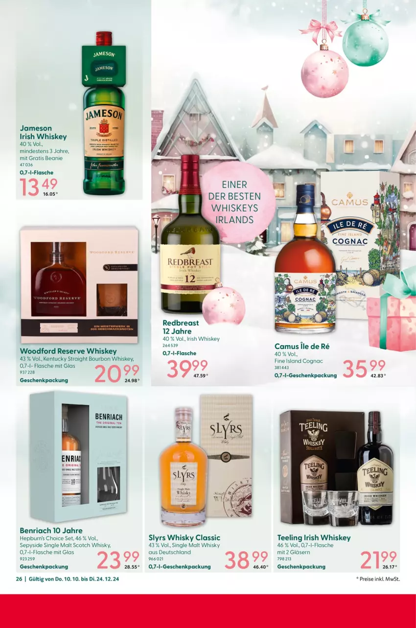 Aktueller Prospekt Selgros - von 10.10 bis 24.12.2024 - strona 26 - produkty: Beanie, BenRiach, bourbon, Camus, Cognac, eis, flasche, geschenkpackung, gin, Gläser, irish whiskey, jameson, kentucky straight, reis, Ria, scotch, scotch whisky, single malt, tee, Ti, tuc, whiskey, whisky