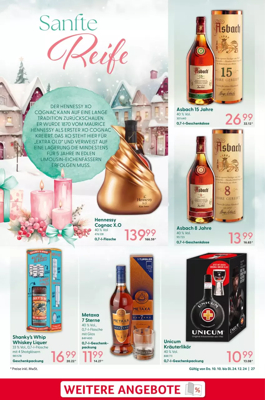 Aktueller Prospekt Selgros - von 10.10 bis 24.12.2024 - strona 27 - produkty: angebot, angebote, Cognac, eis, flasche, geschenkpackung, gin, Gläser, kräuter, kräuterlikör, LG, likör, Metaxa, reis, rwe, Ti, Unicum, whiskey