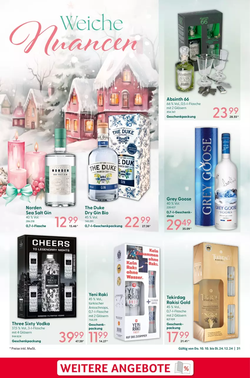 Aktueller Prospekt Selgros - von 10.10 bis 24.12.2024 - strona 31 - produkty: angebot, angebote, bio, dry gin, eis, flasche, geschenkpackung, gin, Gläser, reis, Three Sixty, Ti, vodka, yeni raki