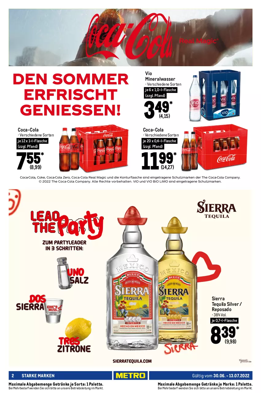 Aktueller Prospekt Metro - Starke Marken - von 30.06 bis 13.07.2022 - strona 2 - produkty: Alwa, auto, black label, coca-cola, cola, flasche, getränk, getränke, gin, ginger, ginger ale, johnnie walker, lack, LG, mineralwasser, Palette, Sierra, sierra tequila, smirnoff, tequila, thomas henry, Ti, tisch, vodka, wasser