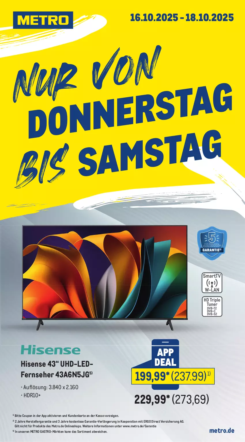 Aktueller Prospekt Metro - App Deals - von 13.10 bis 18.10.2025 - strona 3 - produkty: coupon, elle, fernseher, hisense, Metro, metro gastro, teller, Ti, uhd