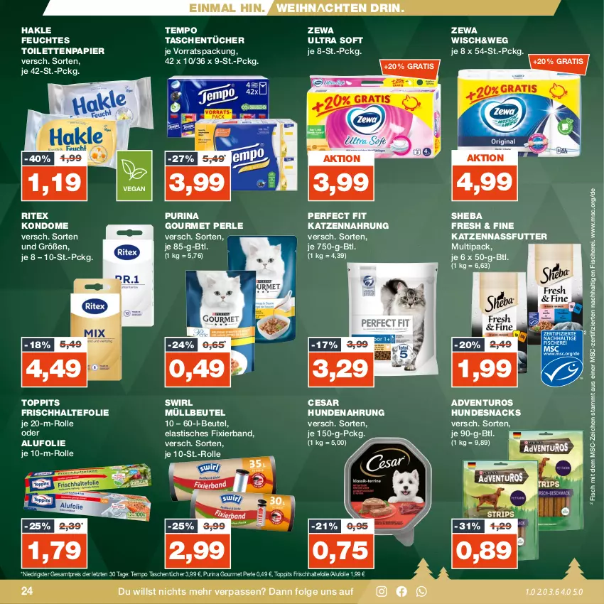 Aktueller Prospekt Real - von 04.12 bis 09.12.2023 - strona 24 - produkty: adventuros, asti, beutel, eis, feuchtes toilettenpapier, fisch, fische, Fischer, frischhaltefolie, hakle, hundenahrung, hundesnack, hundesnacks, katzennahrung, Kondome, LG, müllbeutel, nassfutter, papier, Perfect Fit, purina, reis, Ritex, Schere, sheba, snack, snacks, swirl, Tasche, taschen, taschentücher, Tempo, Ti, tisch, toilettenpapier, toppits, tücher, weihnachten, zewa, ZTE