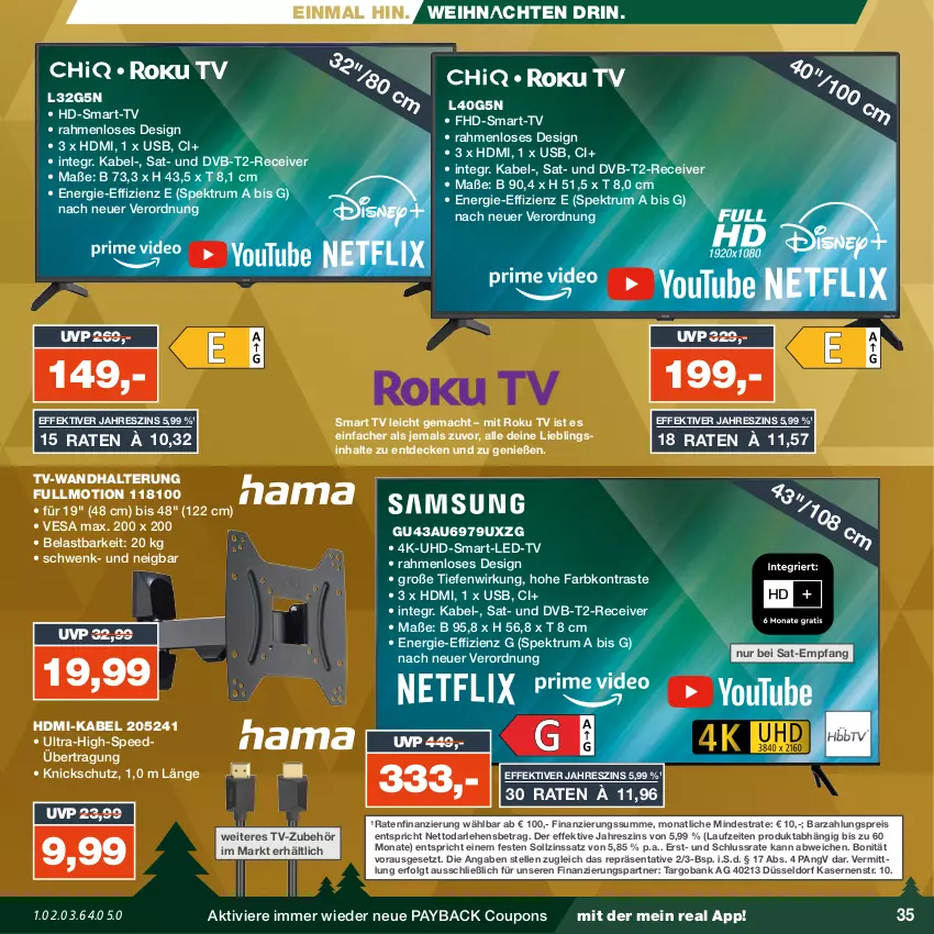 Aktueller Prospekt Real - von 04.12 bis 09.12.2023 - strona 35 - produkty: Bank, coupon, coupons, decke, dvb, DVB-T, eis, elle, HDMI, LG, mac, payback, Receiver, reis, rum, smart tv, spee, Spektrum, Ti, uhd, usb, wandhalterung, weihnachten