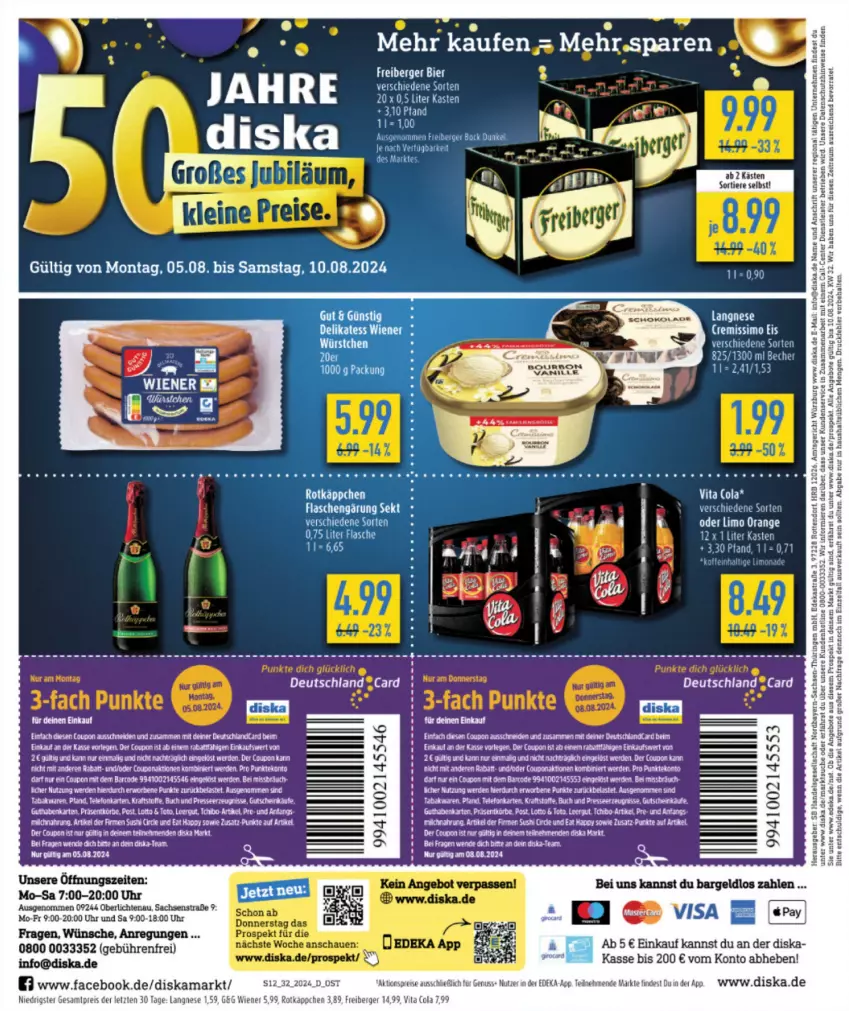 Aktueller Prospekt Diska - von 29.07 bis 03.08.2024 - strona 14 - produkty: angebot, angebote, Astra, Bau, Berger, cin, cola, coupon, deka, eis, ente, erde, Freiberger, langnese, limo, limonade, nuss, orange, reis, ring, rotkäppchen, sac, Schal, tee, Ti, Tiere, uhr, wiener, ZTE