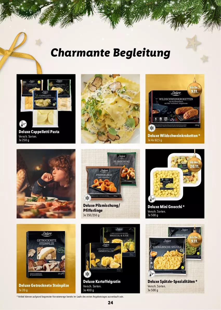 Aktueller Prospekt Lidl - Magische Weihnachtszeit - von 09.11 bis 24.12.2023 - strona 24 - produkty: angebot, Cap, elle, gnocchi, harman, kartoffel, Kette, Kroketten, LG, pasta, Pfifferlinge, pilze, Pilzmischung, schwein, Spezi, Steinpilze, Ti, wein, Wild, Wildschwein, ZTE