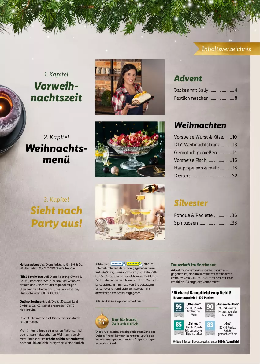 Aktueller Prospekt Lidl - Magische Weihnachtszeit - von 09.11 bis 24.12.2023 - strona 3 - produkty: angebot, angebote, auer, Bad, bio, dessert, eis, fisch, Fondue, Käse, Kranz, mac, ndk, reis, rwe, spirituosen, Ti, vorspeise, weihnachten, Weihnachtskranz, wein, wurst