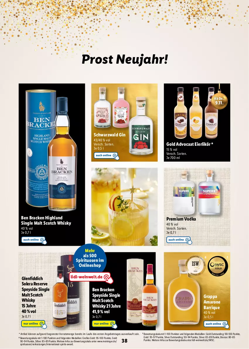 Aktueller Prospekt Lidl - Magische Weihnachtszeit - von 09.11 bis 24.12.2023 - strona 38 - produkty: amaro, angebot, eier, eierlikör, gin, grappa, LG, likör, premium vodka, scotch, scotch whisky, single malt, spirituosen, Ti, vodka, wein, whisky, ZTE