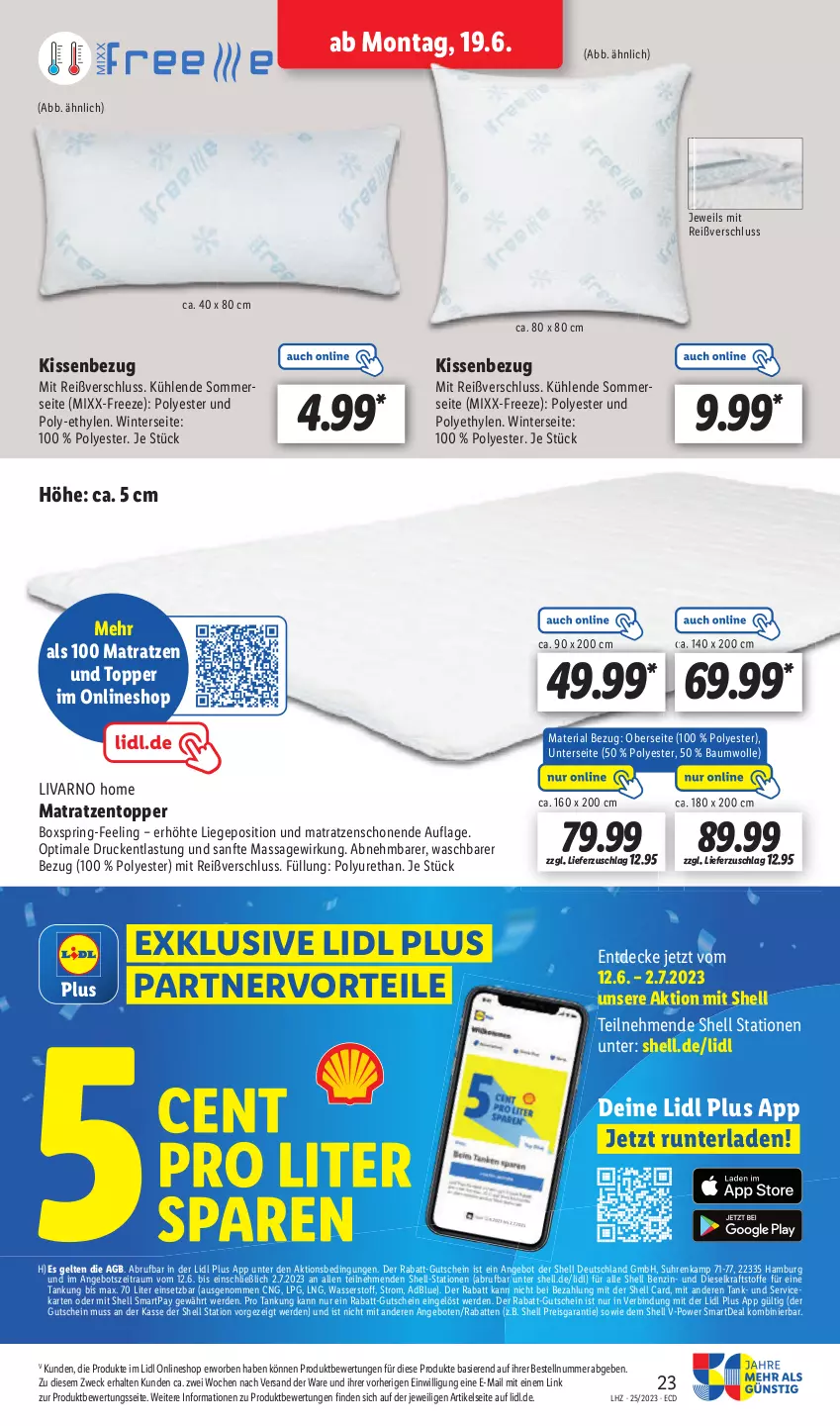 Aktueller Prospekt Lidl - Aktionsprospekt - von 19.06 bis 24.06.2023 - strona 27 - produkty: adblue, angebot, angebote, Bau, baumwolle, decke, Diesel, eis, erde, gutschein, kissen, Kissenbezug, kraft, Liege, matratze, matratzen, Matratzentopper, reis, Ria, ring, Ti, topper, uhr, und matratze, wasser, weck, wolle