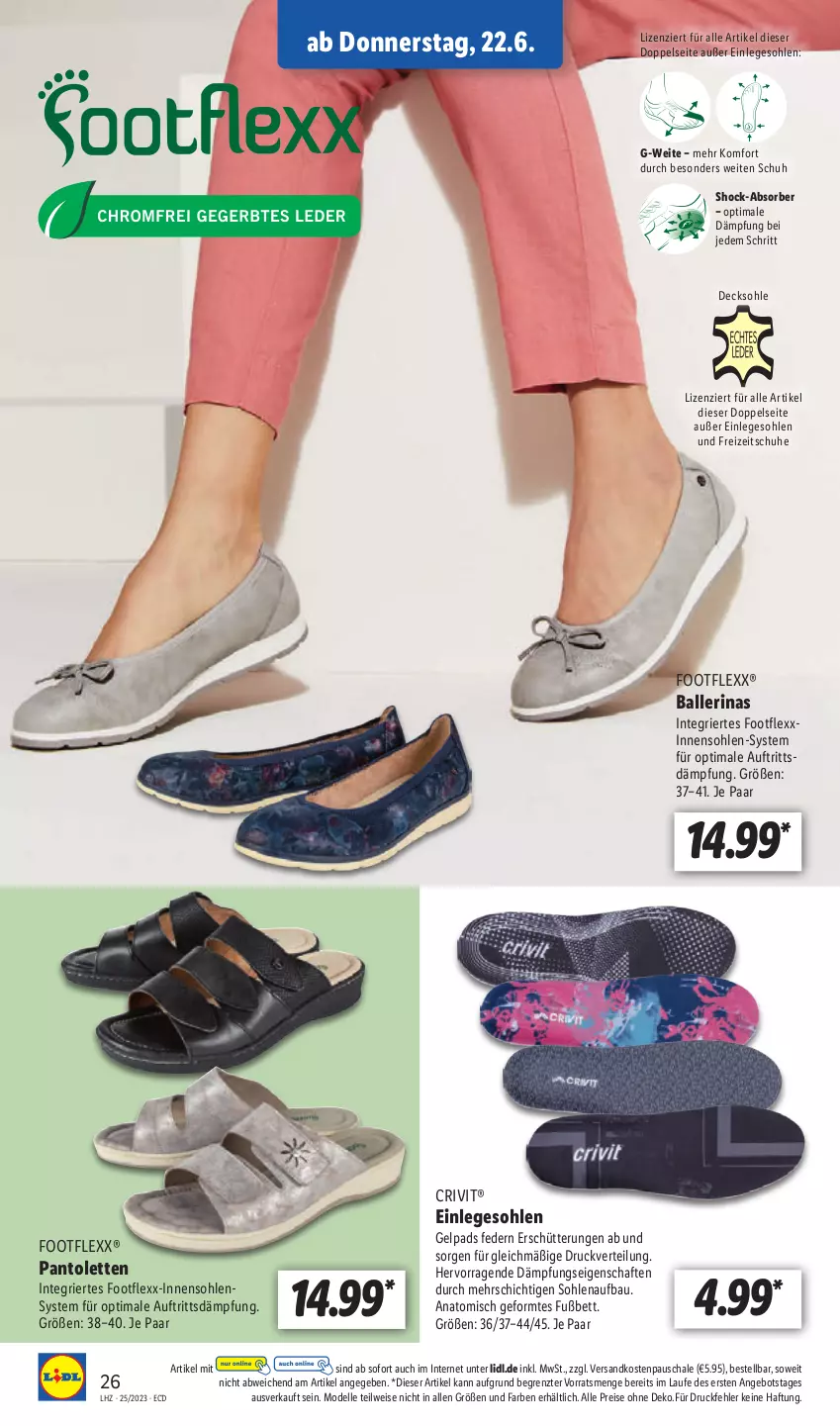 Aktueller Prospekt Lidl - Aktionsprospekt - von 19.06 bis 24.06.2023 - strona 30 - produkty: angebot, ball, Ballerinas, Bau, bett, crivit, decksohle, dell, eis, elle, Freizeitschuhe, Mode, ndk, pantolette, pantoletten, reis, Schal, Schale, schuhe, Ti, ZTE