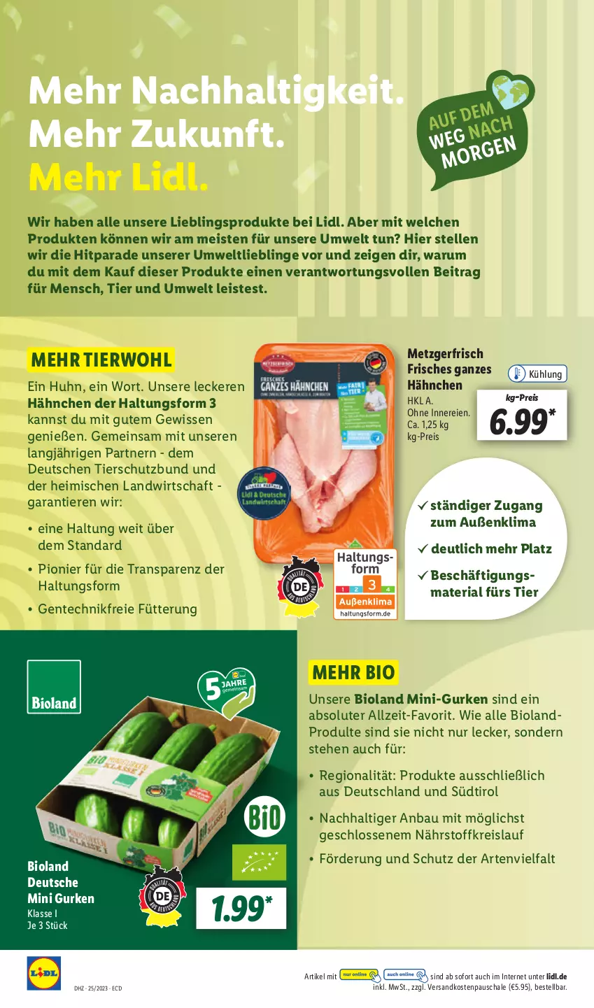 Aktueller Prospekt Lidl - Aktionsprospekt - von 19.06 bis 24.06.2023 - strona 4 - produkty: Bau, bio, bioland, eis, elle, ente, gurke, gurken, mini-gurken, ndk, reis, Ria, rum, Schal, Schale, Ti, Tiere