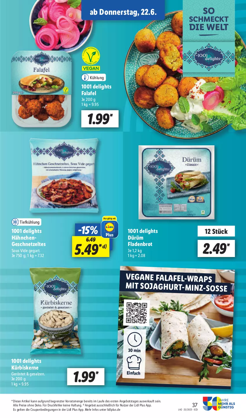 Aktueller Prospekt Lidl - Aktionsprospekt - von 19.06 bis 24.06.2023 - strona 41 - produkty: angebot, brot, coupon, eis, Falafel, Fladenbrot, geschnetzeltes, Hähnchengeschnetzeltes, Kürbis, kürbiskerne, reis, salz, soja, Ti, wrap, wraps, Zelt, ZTE