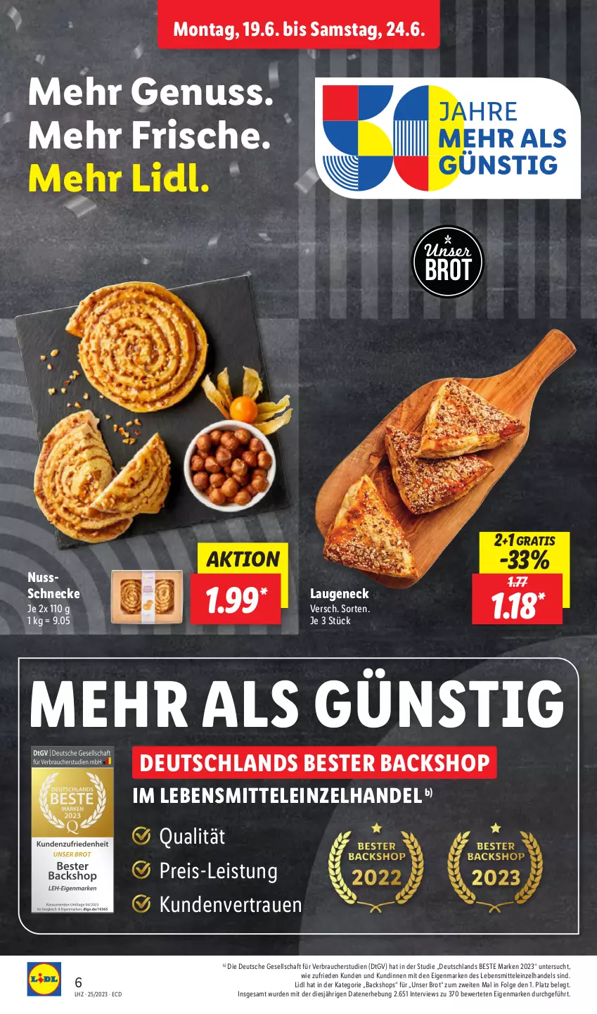 Aktueller Prospekt Lidl - Aktionsprospekt - von 19.06 bis 24.06.2023 - strona 8 - produkty: brot, eis, Laugeneck, lebensmittel, LG, nuss, Nussschnecke, Rauch, reis, Ti