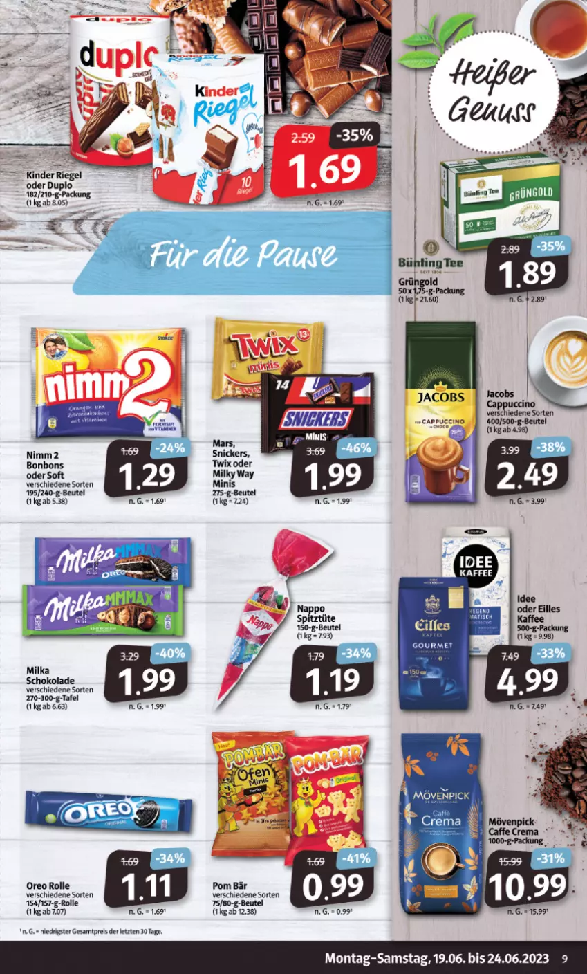 Aktueller Prospekt Markant - Prospekte - von 19.06 bis 24.06.2023 - strona 9 - produkty: beutel, bonbons, duplo, eis, jacobs, kaffee, Kinder, kinder riegel, milka, milka schokolade, milky way, nimm2, oreo, reis, riegel, schoko, schokolade, snickers, twix, WICK, ZTE