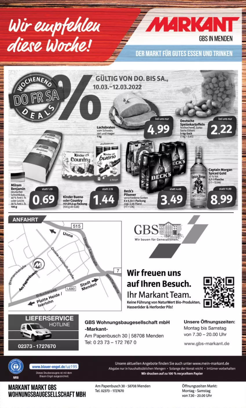 Aktueller Prospekt Markant - Prospekte - von 07.03 bis 12.03.2022 - strona 12 - produkty: angebot, angebote, Bau, bio, elle, flasche, hasseröder, Käse, Kinder, kinder bueno, lieferservice, natur, papier, pils, pilsener, rwe, schnittkäse, Ti, uhr