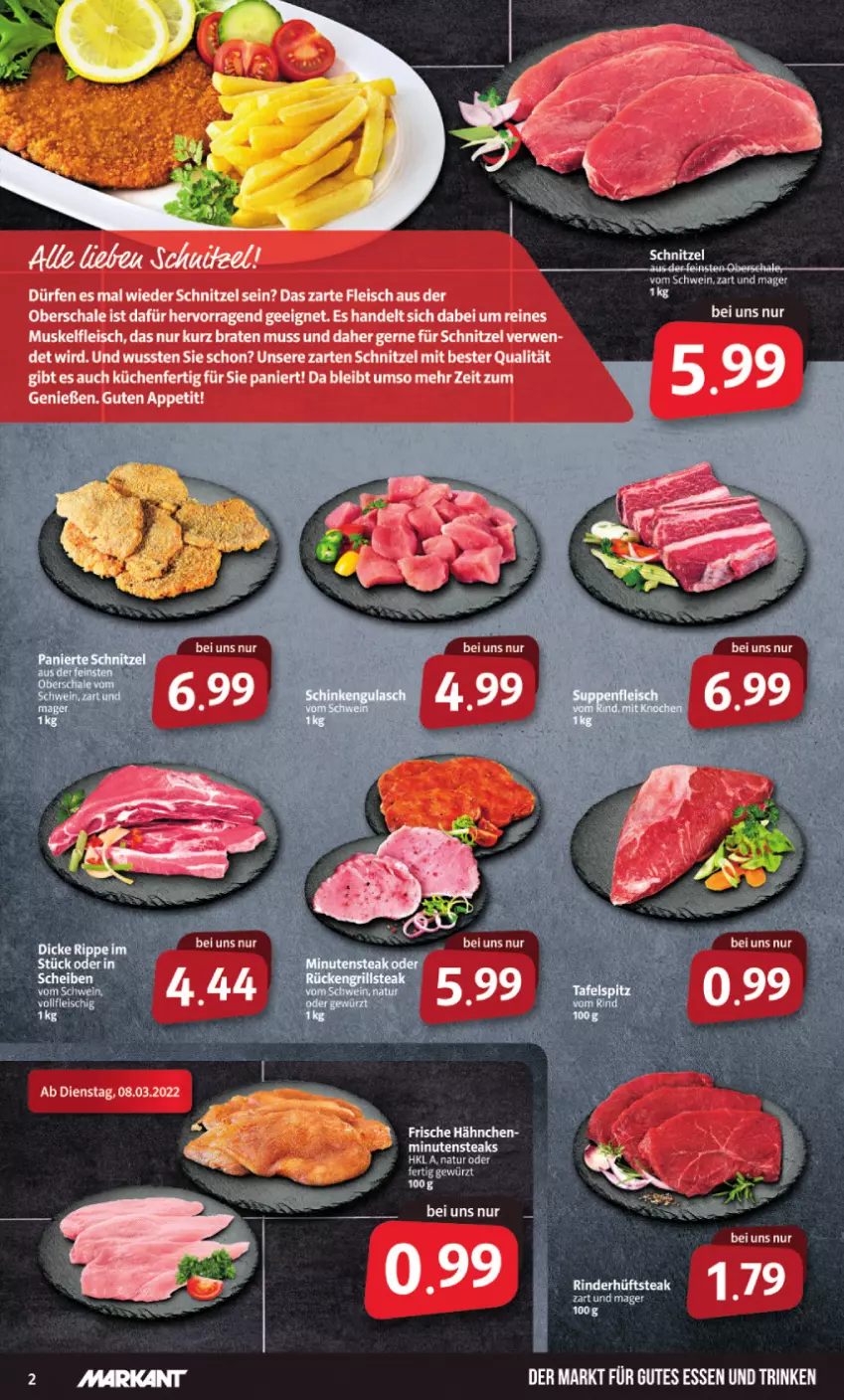 Aktueller Prospekt Markant - Prospekte - von 07.03 bis 12.03.2022 - strona 2 - produkty: gutes essen, Leuchte, rind, schwein, steak, tafelspitz, tee, Ti, wein