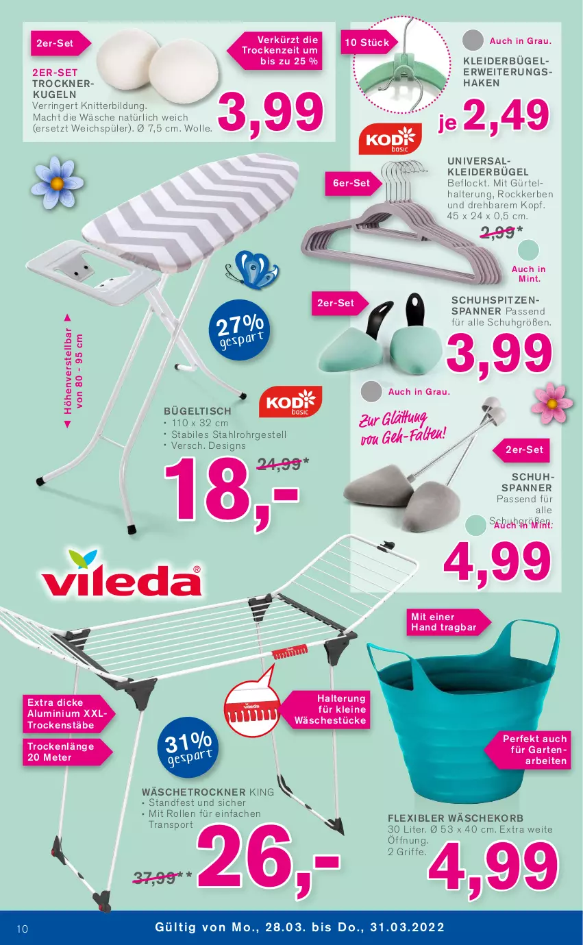 Aktueller Prospekt Kodi - Prospekte - von 26.03 bis 31.03.2022 - strona 10 - produkty: bügel, bügeltisch, Garten, kleid, kleider, kleiderbügel, korb, Kugel, leine, mac, mint, passend für alle, ring, rwe, shake, Sport, Ti, tisch, Trockner, wäschekorb, wäschetrockner, weichspüler, wolle