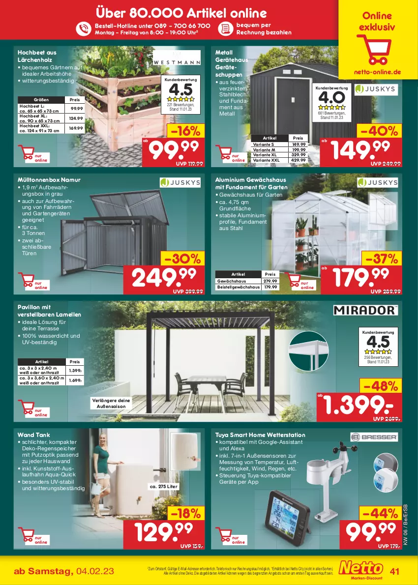 Aktueller Prospekt Netto Marken-Discount - Filial-Angebote - von 06.02 bis 11.02.2023 - strona 41 - produkty: alexa, angebot, aqua, aufbewahrungsbox, eis, elle, Garten, Gewächshaus, Holz, LG, pavillon, reis, Ria, telefon, Ti, uhr, wasser, Wetterstation, ZTE