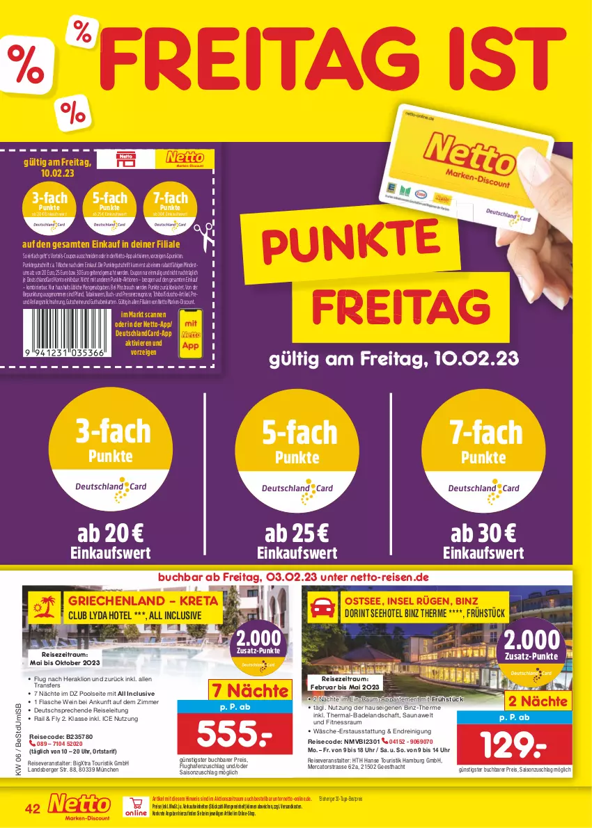 Aktueller Prospekt Netto Marken-Discount - Filial-Angebote - von 06.02 bis 11.02.2023 - strona 42 - produkty: Bad, Berger, bestpreis, buch, coupon, deutschlandcard, discount, eduscho, eis, Elan, erde, flasche, guthabenkarte, gutschein, gutscheine, lion, mac, marken-discount, milch, ndk, pool, Rauch, Reinigung, reis, reiseveranstalter, Tchibo, Ti, uhr, wein