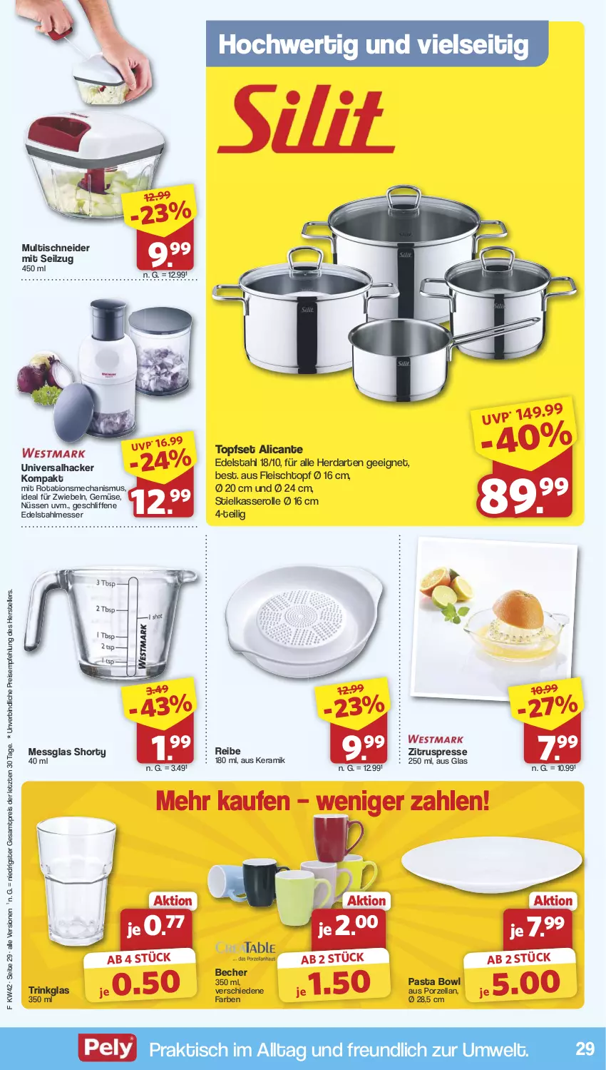 Aktueller Prospekt Famila - Prospekte - von 14.10 bis 19.10.2024 - strona 29 - produkty: angebot, angebote, Becher, edelstahl, edelstahlmesser, eis, elle, fleisch, Fleischtopf, herdarten, messer, pasta, reis, shorty, stielkasserolle, teller, Ti, tisch, topf, Topfset, trinkglas, Zitruspresse, ZTE, zwiebel, zwiebeln