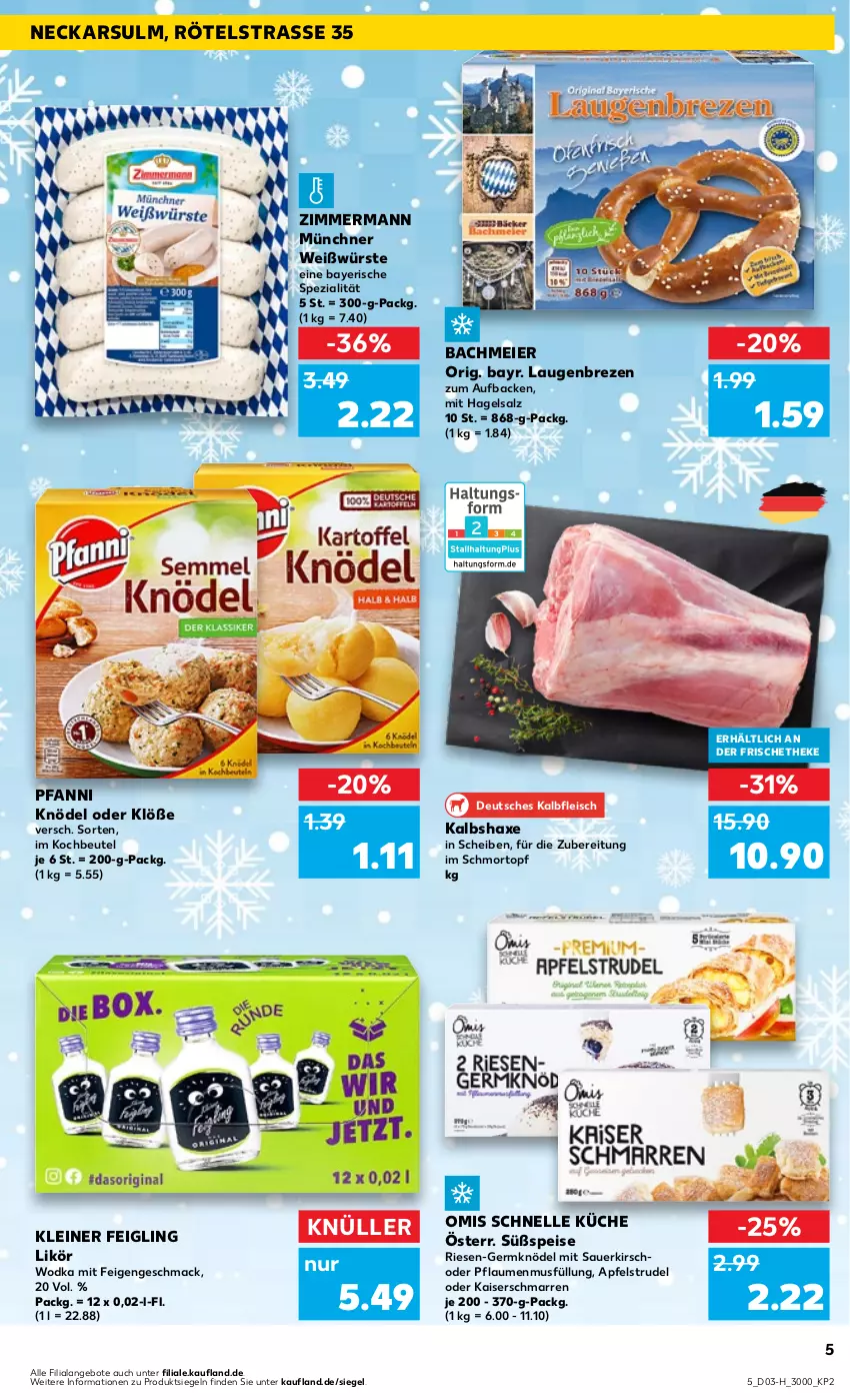 Aktueller Prospekt Kaufland - Extra-Angebote - von 18.01 bis 24.01.2024 - strona 5 - produkty: angebot, angebote, apfel, Apfelstrudel, auer, axe, beutel, eier, eis, elle, Feigen, fleisch, Germ, Haxe, Kaiser, Kalbfleisch, Kalbshaxe, kirsch, kleiner feigling, Knödel, kochbeutel, küche, leine, likör, mac, pfanni, pflaume, pflaumen, pflaumenmus, salz, Spezi, Strudel, Ti, topf, wodka