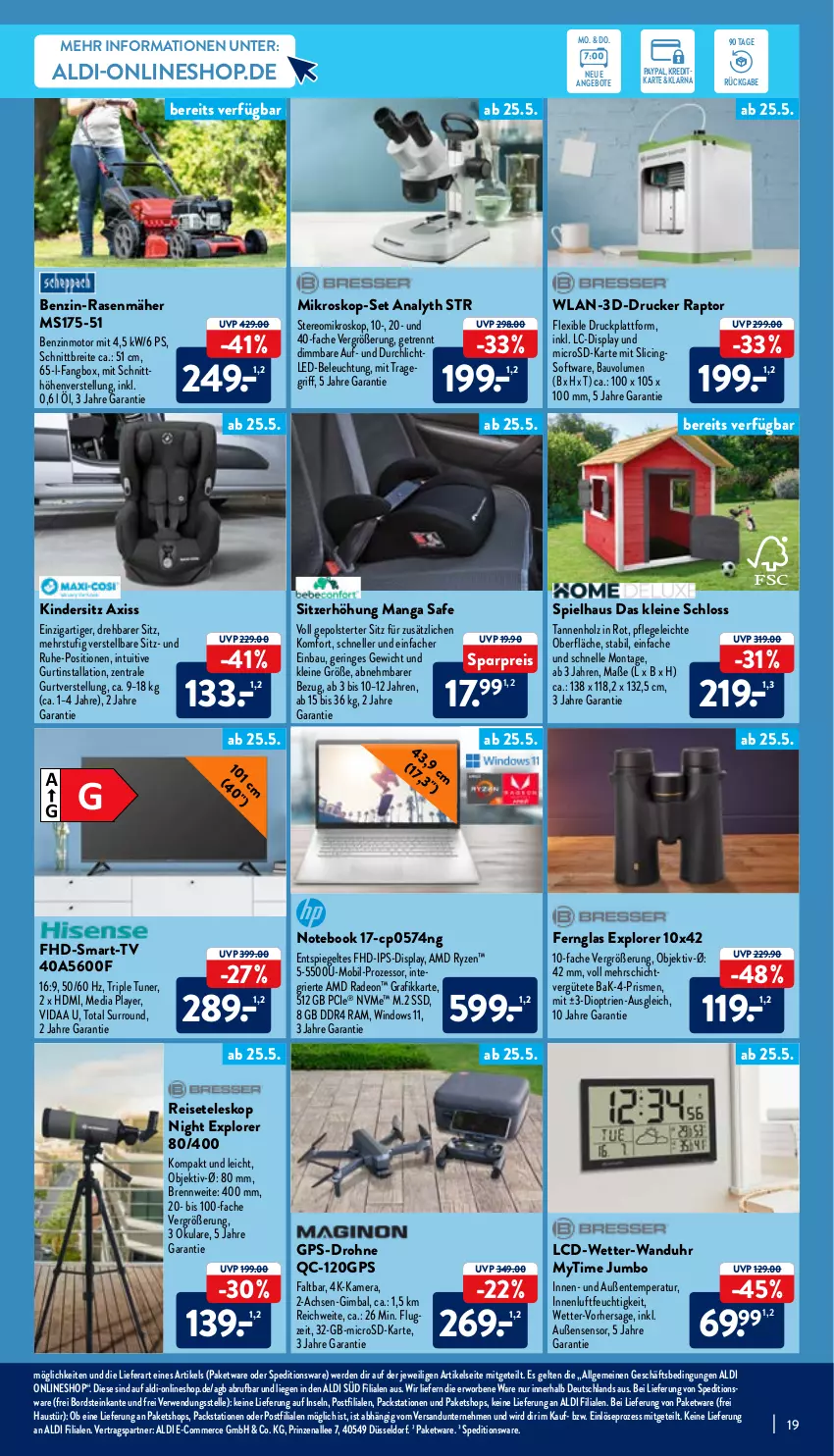 Aktueller Prospekt Aldi Nord - Aldi-Aktuell - von 23.05 bis 28.05.2022 - strona 19 - produkty: aldi, AMD Radeon, angebot, angebote, aust, Bau, beleuchtung, Brei, cin, deo, Drohne, drucker, eis, elle, ente, erde, Fernglas, GPS, HDMI, Holz, ips-display, jumbo, kamera, Kinder, Kindersitz, led-beleuchtung, leine, LG, Liege, microsd, notebook, radeon, rasen, rasenmäher, reis, ring, rwe, ryzen, Sitzerhöhung, Software, spiegel, ssd, Teleskop, Ti, tragegriff, tuner, uhr, wanduhr