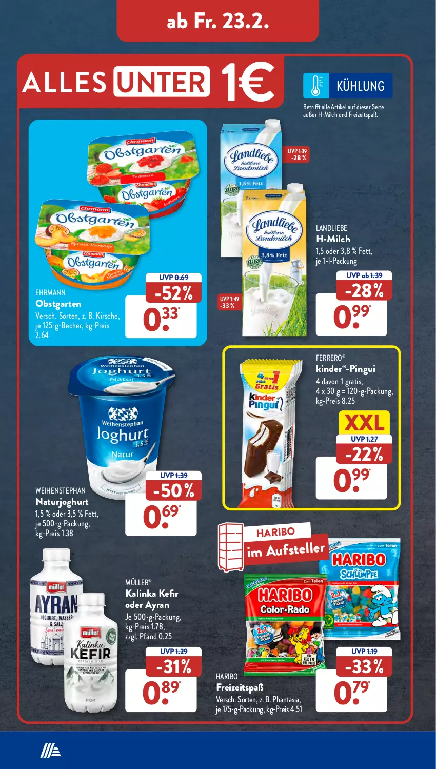 Aktueller Prospekt AldiSud - NÄCHSTE WOCHE - von 19.02 bis 24.02.2024 - strona 26 - produkty: Ayran, Becher, ehrmann, eis, elle, ferrero, Garten, haribo, joghur, joghurt, Kefir, Kinder, kirsch, kirsche, landliebe, milch, Müller, natur, naturjoghurt, obst, obstgarten, pingui, reis, teller, Ti, weihenstephan