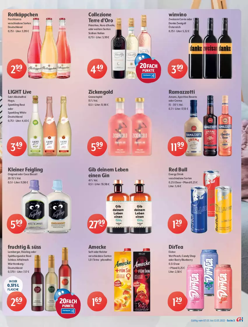 Aktueller Prospekt Getraenke Hoffmann - Prospekte - von 07.03 bis 12.03.2022 - strona 3 - produkty: alkohol, amaro, amecke, aperitivo rosato, apfel, Berger, bier, blueberry, Blutorange, Bundaberg, burgunder, cuvée, drink, ecco, eis, eistee, energy drink, flasche, franziskaner, frucht, fruchtsecco, gin, ginger, gösser, grana, granatapfel, holunder, hugo, kleiner feigling, leine, natur, natur radler, Nektar, nero, orange, primitivo, radler, rama, ramazzott, ramazzotti, Rana, red bull, riesling, rosato, rotkäppchen, saft, sekt, spätburgunder, tee, Ti, veltins, zitrone, zott, Zweigelt