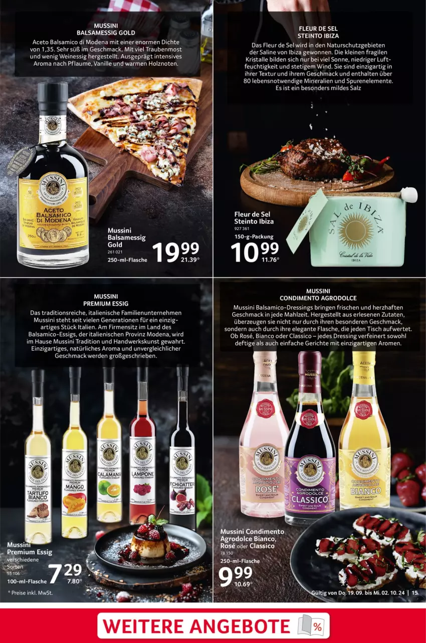 Aktueller Prospekt Selgros - Genießer & Feinschmecker - von 19.09 bis 02.10.2024 - strona 15 - produkty: aceto, aceto balsamico, angebot, angebote, balsam, balsamico, classico, condimento, dressing, eis, ente, erde, essig, flasche, Holz, leine, mac, Mode, natur, Odol, pflaume, reis, ring, salz, Ti, tisch, trauben, vanille, wein, weine