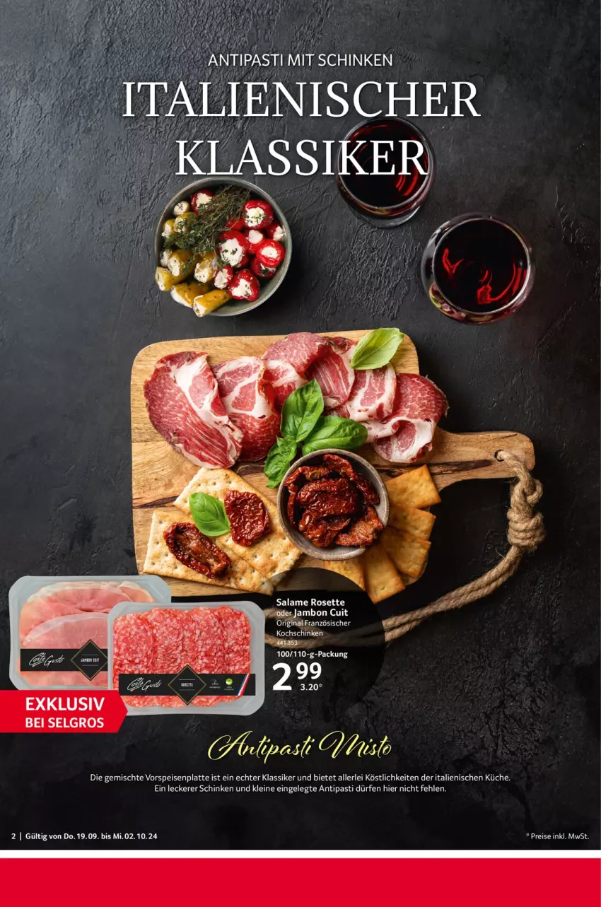 Aktueller Prospekt Selgros - Genießer & Feinschmecker - von 19.09 bis 02.10.2024 - strona 2 - produkty: antipasti, asti, eis, gin, kochschinken, küche, latte, leine, LG, reis, schinken, Ti, vorspeise