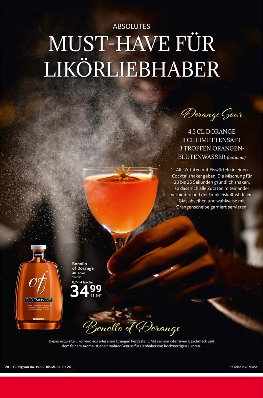 Aktueller Prospekt Selgros - Genießer & Feinschmecker - von 19.09 bis 02.10.2024 - strona 20 - produkty: binden, Blüte, cocktail, cocktails, Cocktailshaker, drink, eis, eiswürfel, flasche, garnier, likör, mac, nuss, orange, orangen, reis, shake, Ti, wasser, würfel