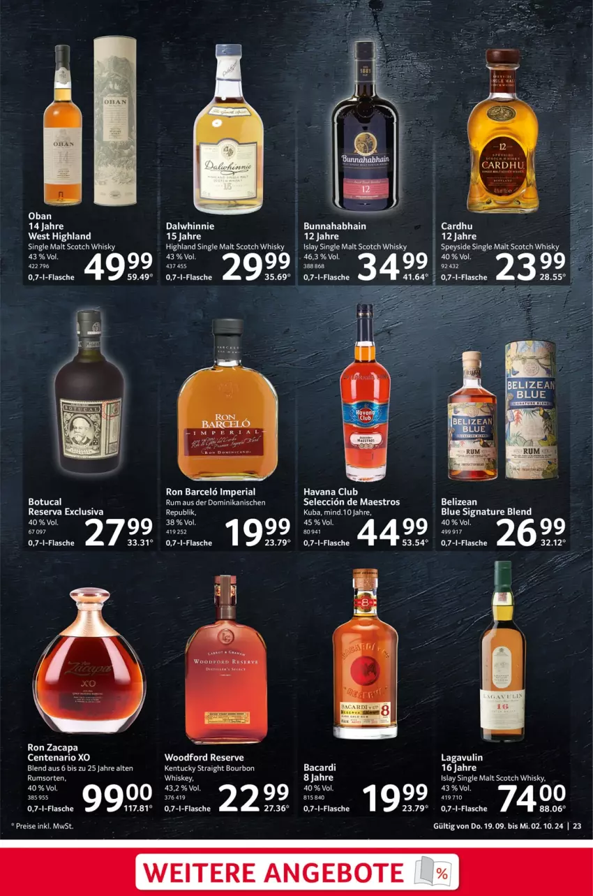 Aktueller Prospekt Selgros - Genießer & Feinschmecker - von 19.09 bis 02.10.2024 - strona 23 - produkty: bacardi, Cap, eis, elle, ente, flasche, Havana Club, islay single malt, LG, natur, reis, Ria, rum, scotch, scotch whisky, single malt, Ti, whiskey, whisky