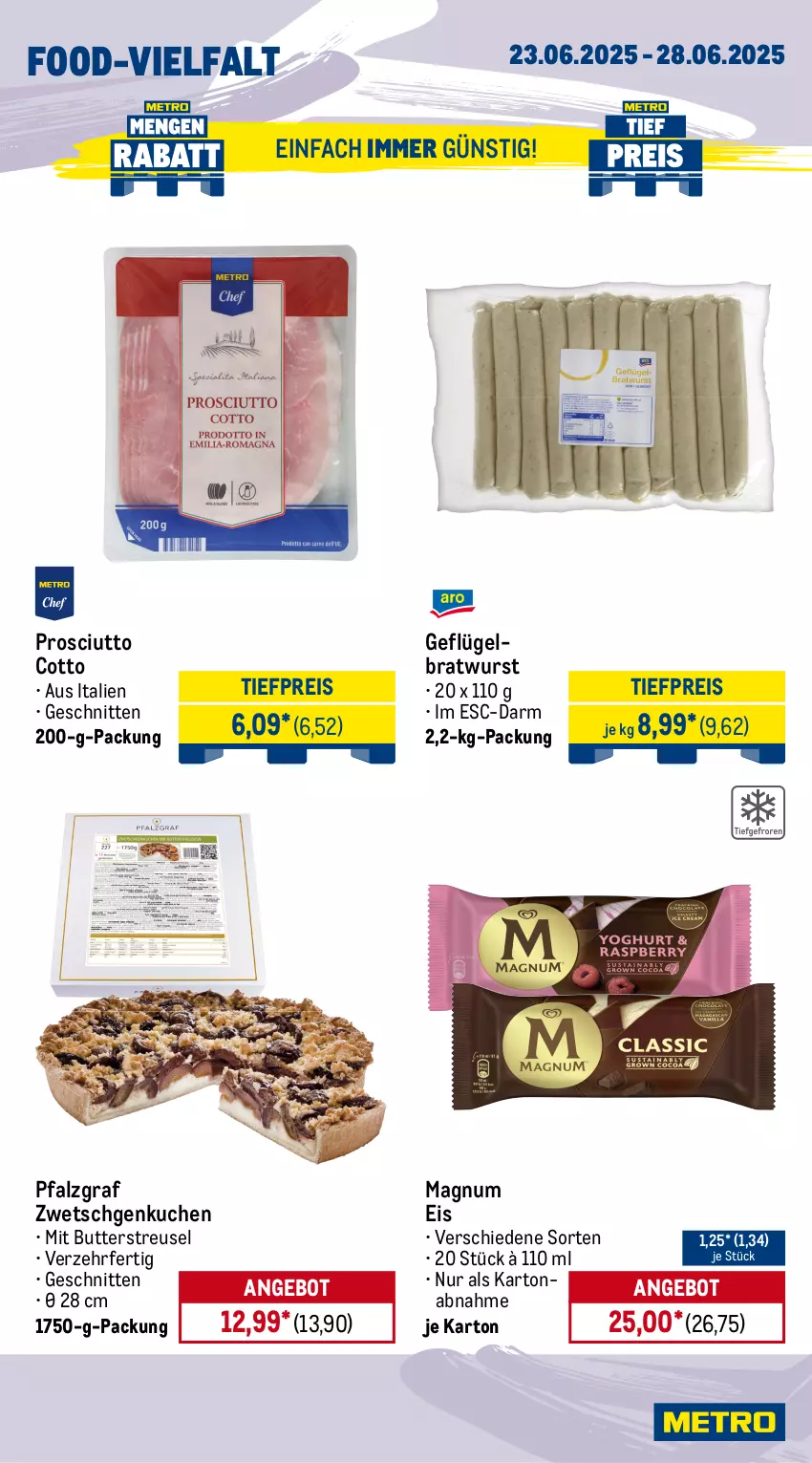 Aktueller Prospekt Metro - Wochen-Angebote - von 23.06 bis 28.06.2025 - strona 10 - produkty: angebot, beutel, bratwurst, butter, chips, crunchips, De Cecco, ecco, eintöpfe, eis, erasco, Geflügel, italienische pasta, kölln, kuchen, lorenz, lorenz crunchips, magnum, müsli, pasta, prosciutto, prosciutto cotto, reis, schnitten, Ti, tiefpreis, wurst