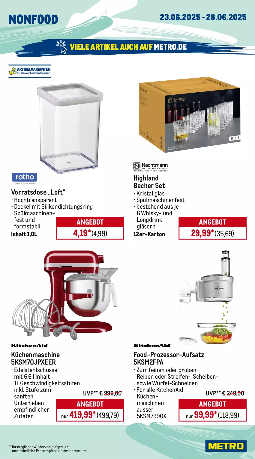 Aktueller Prospekt Metro - Wochen-Angebote - von 23.06 bis 28.06.2025 - strona 18 - produkty: ACC, angebot, aufschnitt, auto, Becher, Cap, cappuccino, chia, cin, decke, Deckel, drink, edelstahl, eis, elle, espresso, getränk, getränke, Gläser, kaffee, kaffeevollautomat, KitchenAid, küche, Küchen, küchenmaschine, latte, latte macchiato, LG, mac, macchiato, messer, Metro, milch, reifen, Reinigung, reis, ring, schinken, schüssel, spülmaschinen, teller, Ti, tisch, wasser, whisky, würfel