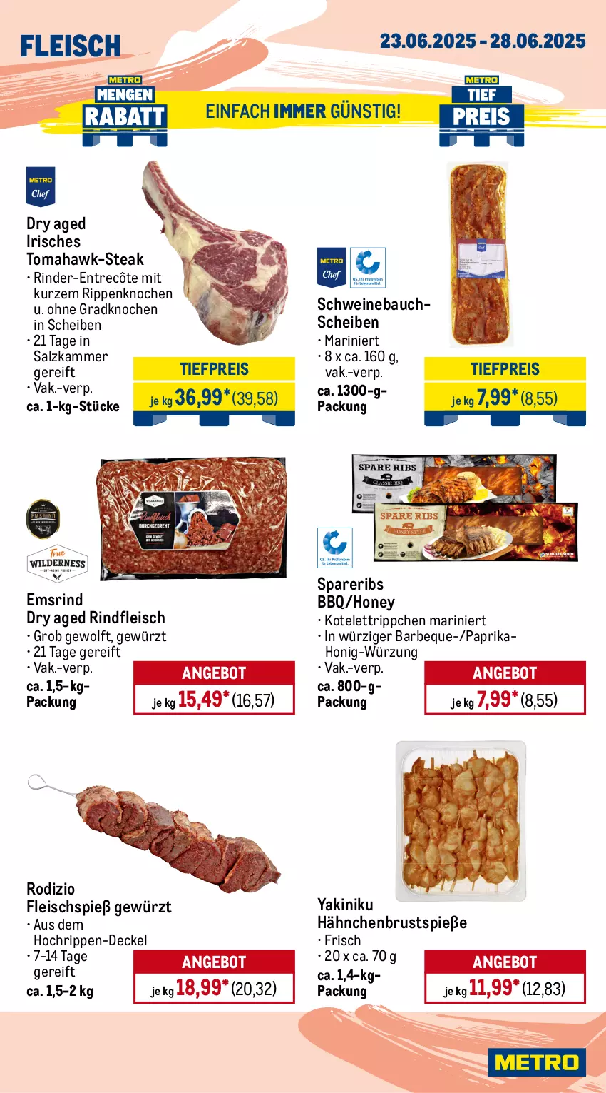 Aktueller Prospekt Metro - Wochen-Angebote - von 23.06 bis 28.06.2025 - strona 3 - produkty: angebot, Bau, bauchscheiben, decke, Deckel, eis, entrecôte, filet, fleisch, gewürz, hähnchenbrust, honig, kotelett, Metro, paprika, reis, rind, rinder, rinderfilet, rindfleisch, Rippen, salz, schwein, schweine, Schweinebauch, schweinebauchscheiben, schweinenacken, spareribs, steak, steakhüfte, tafelspitz, Ti, tiefpreis, wein, weine