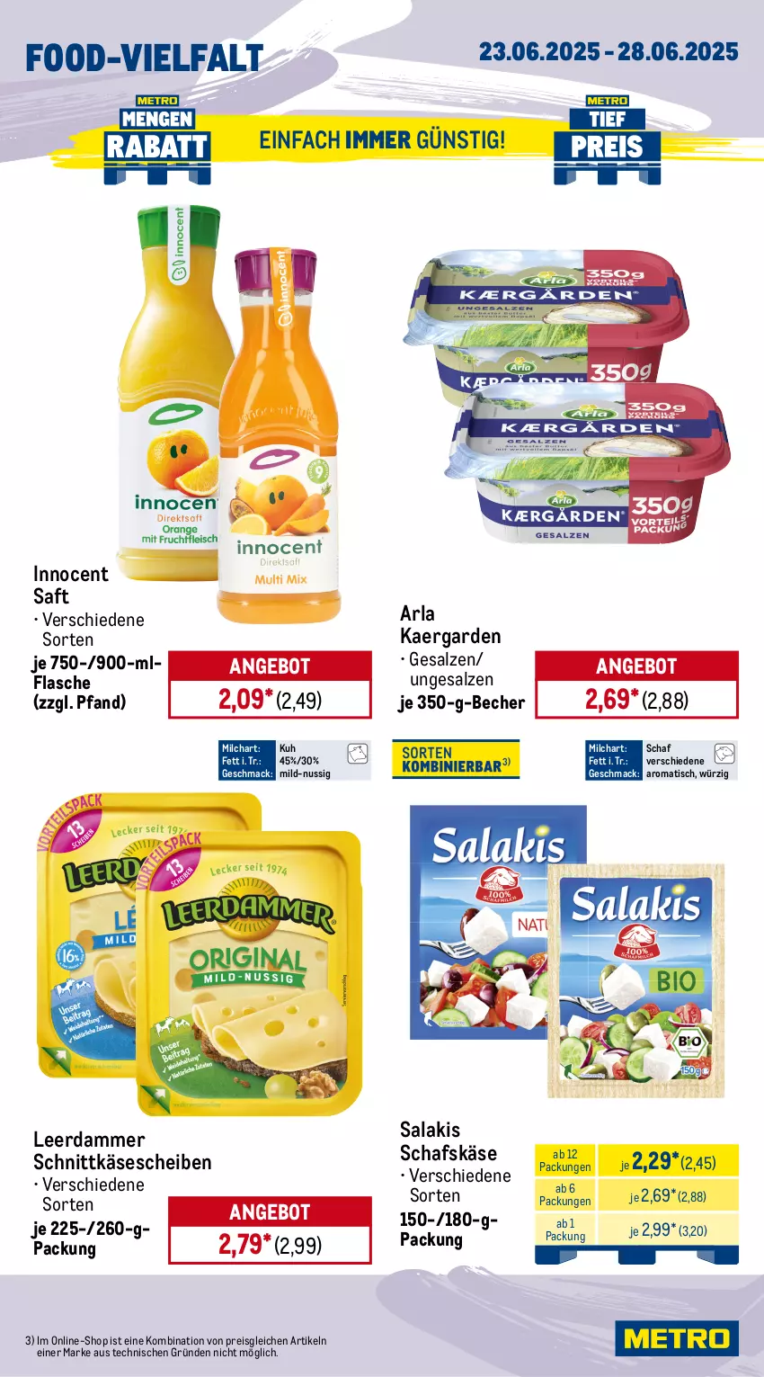 Aktueller Prospekt Metro - Wochen-Angebote - von 23.06 bis 28.06.2025 - strona 9 - produkty: angebot, arla, Becher, beutel, cocktail, eis, flasche, Innocent, Käse, käsescheiben, kräuter, Kräuterseitlinge, Lauchzwiebel, lauchzwiebeln, leerdammer, mac, milch, nuss, obst, reis, Ria, rispentomaten, saft, salakis, salz, schafskäse, schnittkäse, schnittkäsescheiben, Ti, tiefpreis, tisch, tomate, tomaten, zwiebel, zwiebeln