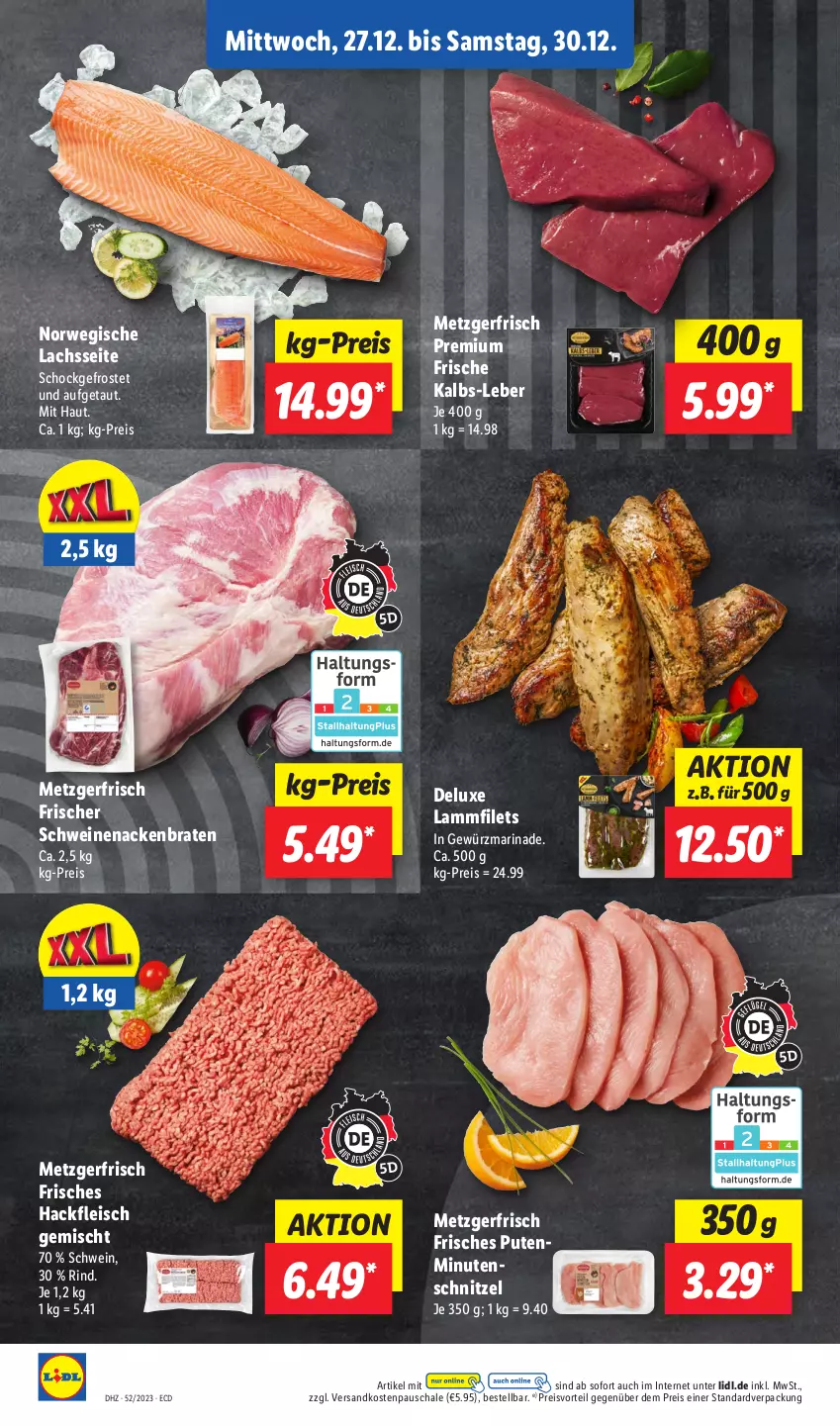 Aktueller Prospekt Lidl - Aktionsprospekt - von 25.12 bis 30.12.2023 - strona 10 - produkty: braten, eis, filet, filets, fleisch, gewürz, hackfleisch, hackfleisch gemischt, lachs, lamm, Lammfilets, marinade, minutenschnitzel, ndk, preisvorteil, pute, reis, rind, rwe, Schal, Schale, schnitzel, schwein, schweine, schweinenacken, Ti, wein, weine