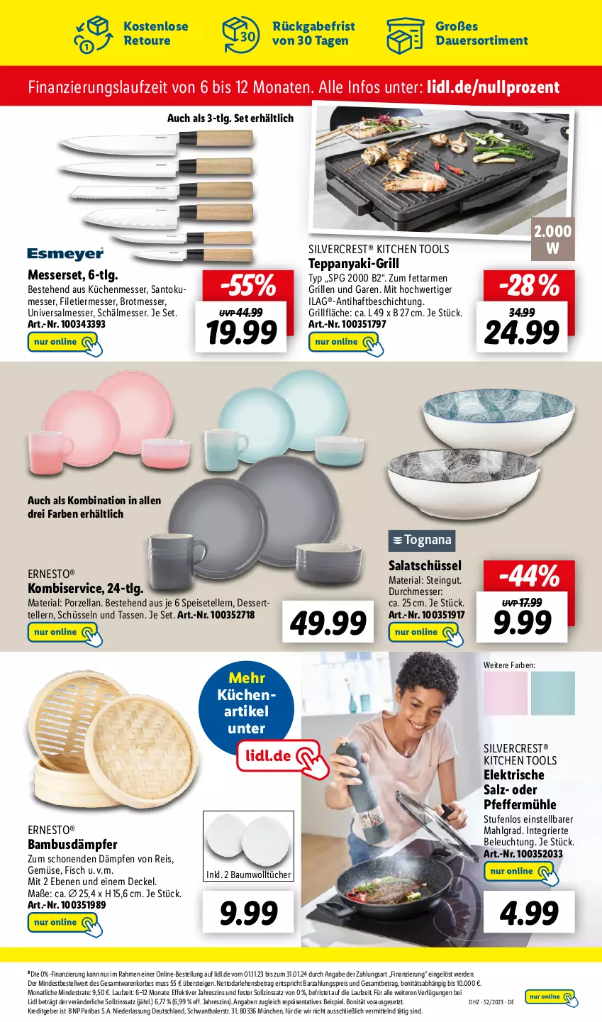 Aktueller Prospekt Lidl - Aktionsprospekt - von 25.12 bis 30.12.2023 - strona 35 - produkty: auer, bambus, Bau, beleuchtung, brot, decke, Deckel, dessert, Dessertteller, eis, elle, erde, ernesto, filet, fisch, grill, grillfläche, ilag, Kombiservice, korb, küche, Küchen, LG, messer, Messerset, pfeffer, Pfeffermühle, reis, Ria, salat, salz, schüssel, silvercrest, Speiseteller, tasse, teller, Ti, tücher