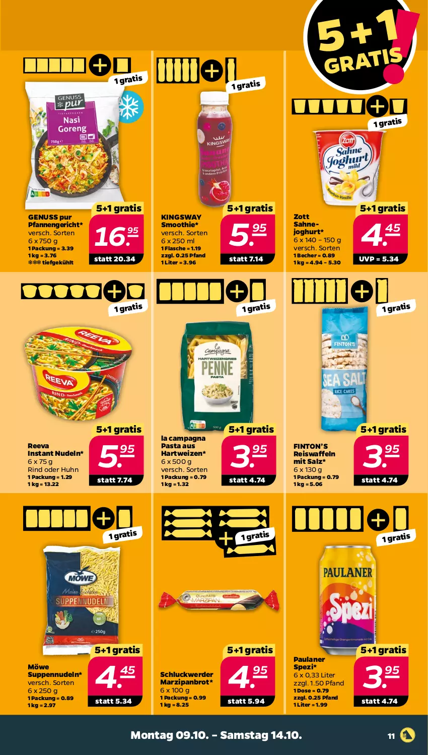 Aktueller Prospekt Netto - Woche 41 - von 09.10 bis 14.10.2023 - strona 15 - produkty: Becher, brot, eis, eiswaffeln, erde, flasche, gsw, hartweizen, joghur, joghurt, marzipan, nudel, nudeln, nuss, pasta, Paula, paulaner, pfanne, pfannen, reis, Reiswaffeln, rind, sahne, Sahnejoghurt, salz, smoothie, Spezi, suppe, suppen, Ti, waffeln, zott