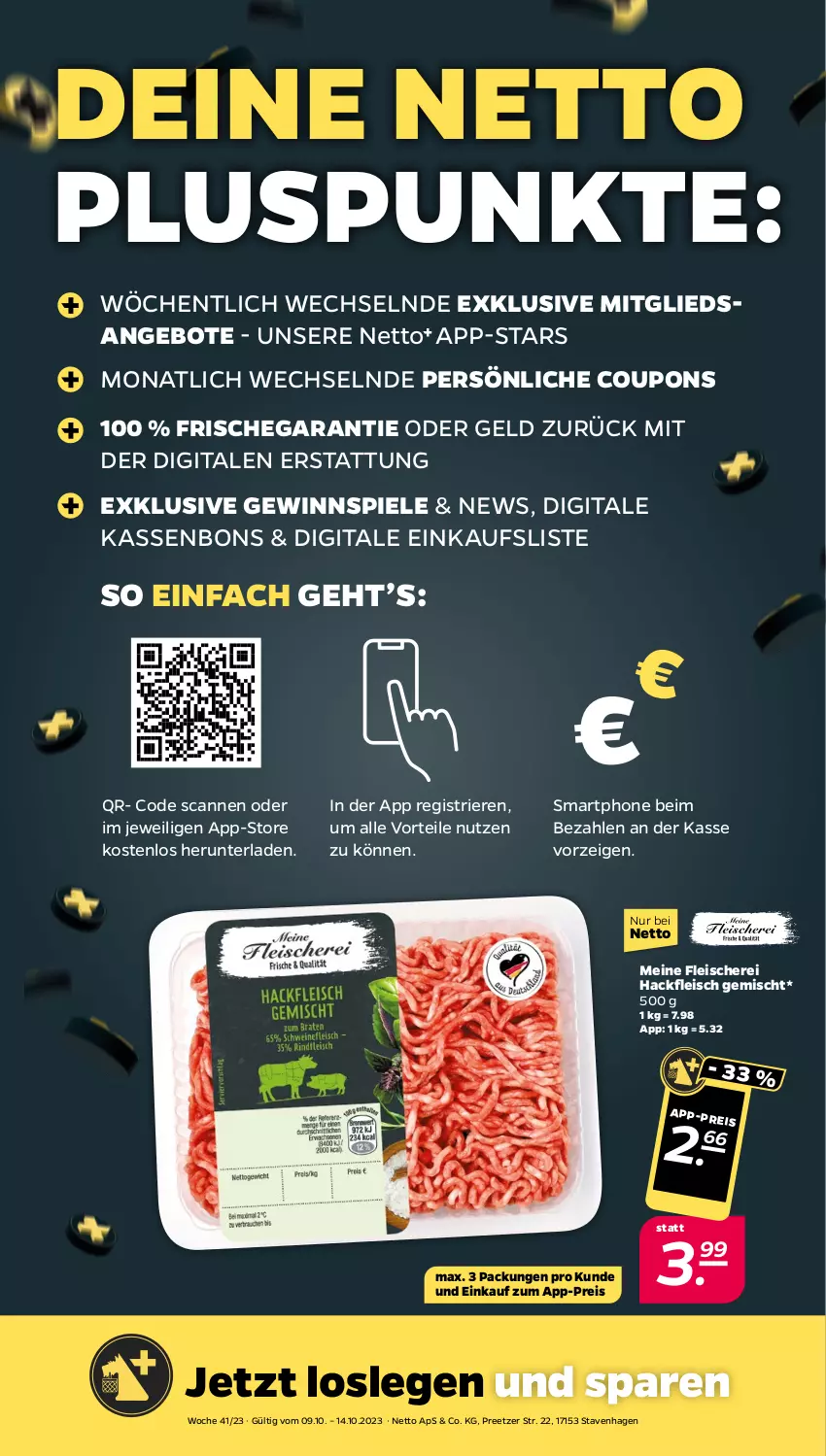 Aktueller Prospekt Netto - Woche 41 - von 09.10 bis 14.10.2023 - strona 2 - produkty: angebot, angebote, coupon, coupons, eis, fleisch, Fleischerei, gewinnspiel, hackfleisch, hackfleisch gemischt, reis, Schere, smartphone, Spiele, Ti