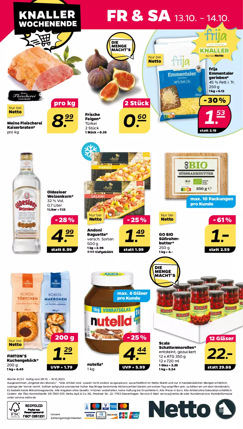 Aktueller Prospekt Netto - Woche 41 - von 09.10 bis 14.10.2023 - strona 32 - produkty: alle artikel ohne dekoration, angebot, baguette, bio, braten, butter, dekoration, eis, elle, emmentaler, Feigen, fleisch, Fleischerei, Gläser, Kaiser, korn, kuchen, morellen, nutella, oldesloer, reis, rel, schattenmorellen, Schere, Süßrahmbutter, Ti, weizenkorn, zucker